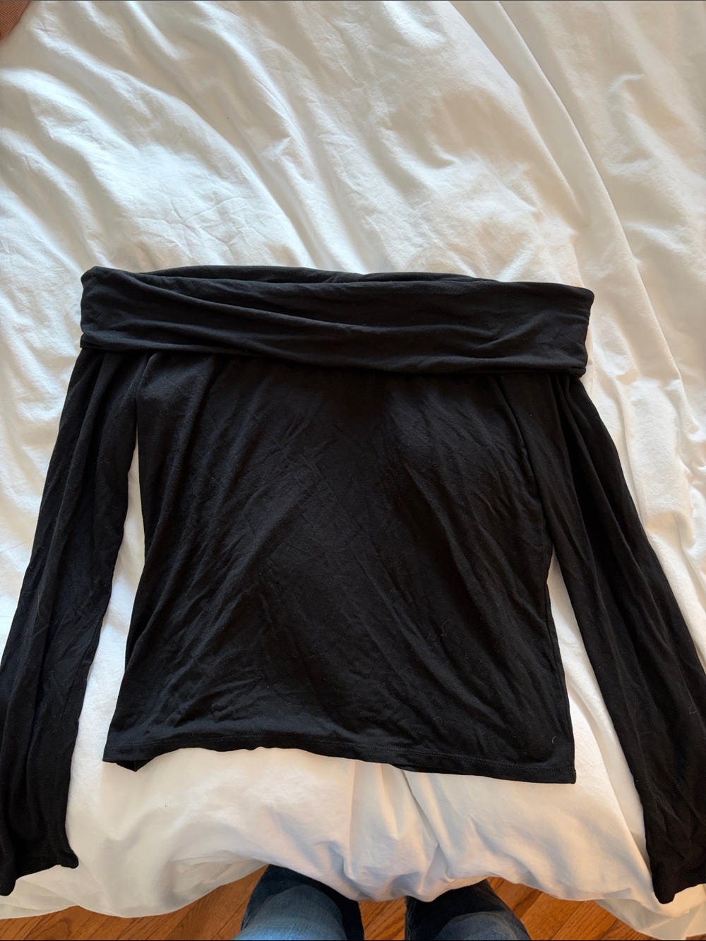 LOFT Black Off-the-Shoulder Long Sleeve Top